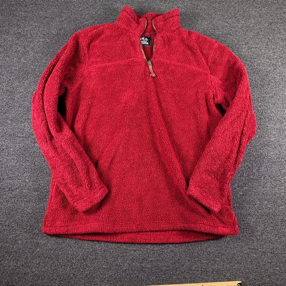 Grizzly Sherpa Pullover Mens Large 11216 Crimson Quarter Zip Fleece EUC